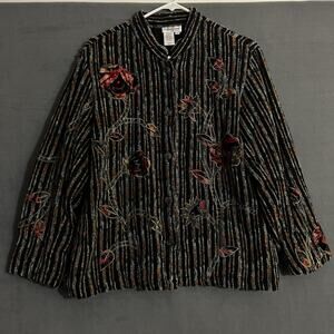 Coldwater Creek Jacket Womens L Velvet Floral‎ Chunky Textured Stripe Buttons